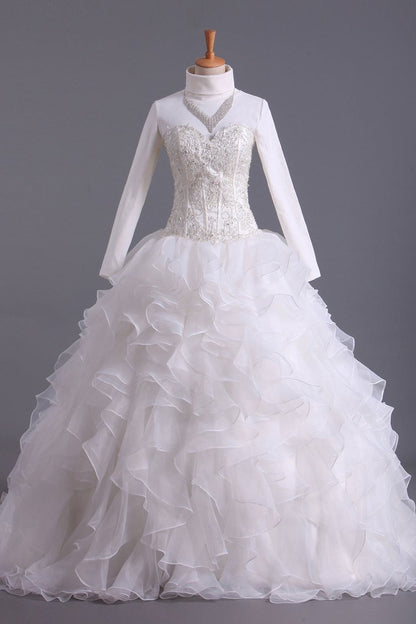 2024 Musilim Wedding Dresses A Line Sweetheart Organza With Beads & Applique