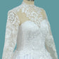 2024 A Line Long Sleeves High Neck Tulle With Applique Chapel Train Detachable Wedding Dresses