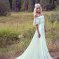 A Line Off the Shoulder Ivory Lace Beach Wedding Dresses Chiffon Bridal Dress W1096