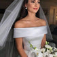 A Line Satin Off the Shoulder Ivory Wedding Dresses Short Sleeves Wedding Gowns