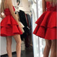 A Line Spaghetti Straps Short Red Tiered Homecoming Dress with Lace Prom Dresses H1170