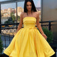 Simple Strapless Yellow Satin Ball Gown Short Homecoming Dresses Cocktail Dresses H1272