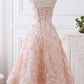 A line Pink Lace Appliques Cap Sleeve Scoop Homecoming Dresses Short Prom Dress JS864