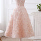 A line Pink Lace Appliques Cap Sleeve Scoop Homecoming Dresses Short Prom Dress JS864