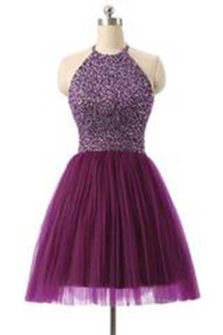 Short Prom Dresses Tulle Prom Gown Purple Homecoming Dress Sexy Prom Dress