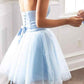 Light Blue Strapless A Line Lace up Short Homecoming Dresses