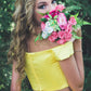 Two Pieces Yellow Off the shoulder Stain Short Prom Dresses, Homecoming Dresses