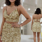 Two Piece Spaghetti Strap V Neck Sequins Short Homecoming Dresses
