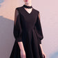 Sexy Black Halter V Neck Long Sleeves A Line Short Homecoming Dresses