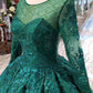 Dark Green Long Sleeves Ball Gown Prom Dress with Beads Lace up Quinceanera Dresses JS972