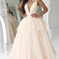 Elegant Deep V Neck Organza Pink Princess Prom Dresses, Quinceanera Dresses uk PW401