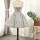 Shiny Silver Strapless Lace Up Tulle Short Homecoming Dresses