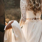 Long Sleeve Two Pieces Lace Round Neck Beach Wedding Dresses Chiffon Boho Bridal Gowns SJS14979