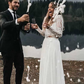 Long Sleeve Two Pieces Lace Round Neck Beach Wedding Dresses Chiffon Boho Bridal Gowns SJS14979