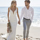 Satin Elegant V Neck Mermaid Beach Wedding Dresses Minimalist Gown