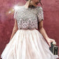Sexy Two Piece Short Sleeve Homecoming Dress with Beads Round Neck Chiffon Prom Dress H1191
