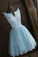 Simple Baby Blue Satin Short V Neck Prom Dress Homecoming Dresses V Neck Bridesmaid Dresses H1085