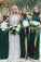 Simple Sheath High Neck Dark Green Bridesmaid Dress with Split Long Prom Dresses JS985