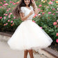 Simple Two Pieces Round Neck Ivory Short Prom Dress with Lace Homecoming Dresses H1155