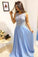 Sky Blue Long Scoop Chiffon Formal Dresses Long Beads Sleeveless Prom Dresses JS434