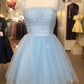 Sparkle Beaded Cap Sleeves Light Sky Blue Tulle Homecoming Dress Sweet 16 Dresses H1206