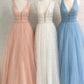 Sparkly Deep V Neck Long Beaded Backless Light Blue Prom Dresses Cheap Party Dress JS982