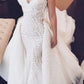 Sweetheart Mermaid Strapless Lace Appliques Wedding Dress with Detachable Train JS934