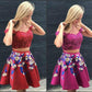 Two Pieces Burgundy Satin Off the Shoulder Homecoming Dresses with Embroidery H1187