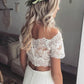 Two Pieces Short Sleeve Off the Shoulder Ivory Lace Beach Wedding Dresses with Chiffon W1023