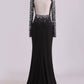 Open Back Long Sleeves With Beading And Slit Prom Dresses Sweep Train Spandex