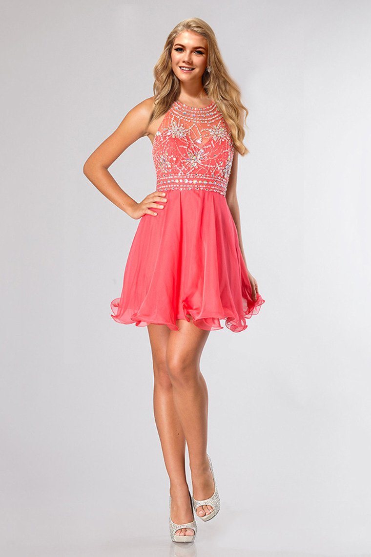 Halter A Line Sexy And Cute Homecoming Dress Short/Mini Chiffon&Tulle Beaded