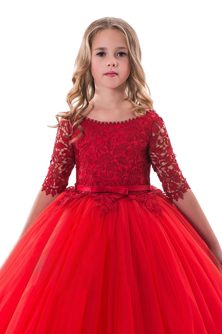 New Arrival Scoop Ball Gown Flower Girl Dresses Mid-Length Sleeves Tulle