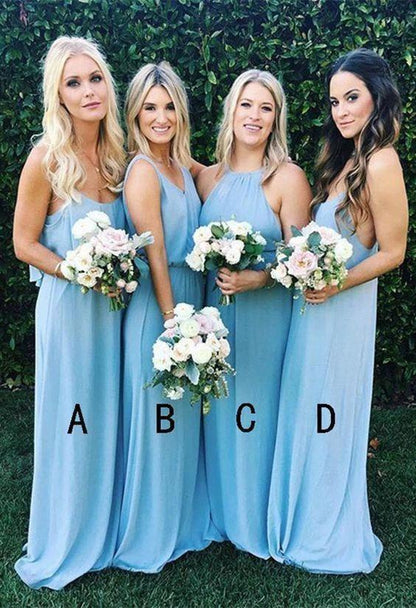 Elegant A Line Sky Blue Mismatched Bridesmaid Dresses Chiffon Long Prom Dresses SRS15152