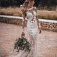 Mermaid Lace Appliques Long Sleeve See-Though Tulle Wedding Dresses Beach Wedding SJSPBSR61G8