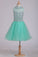 Homecoming Dresses High Neck A Line Short/Mini Beaded Bodice Tulle Open Back