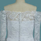 Tulle A Line Boat Neck 3/4 Length Sleeves Wedding Dresses With Applique