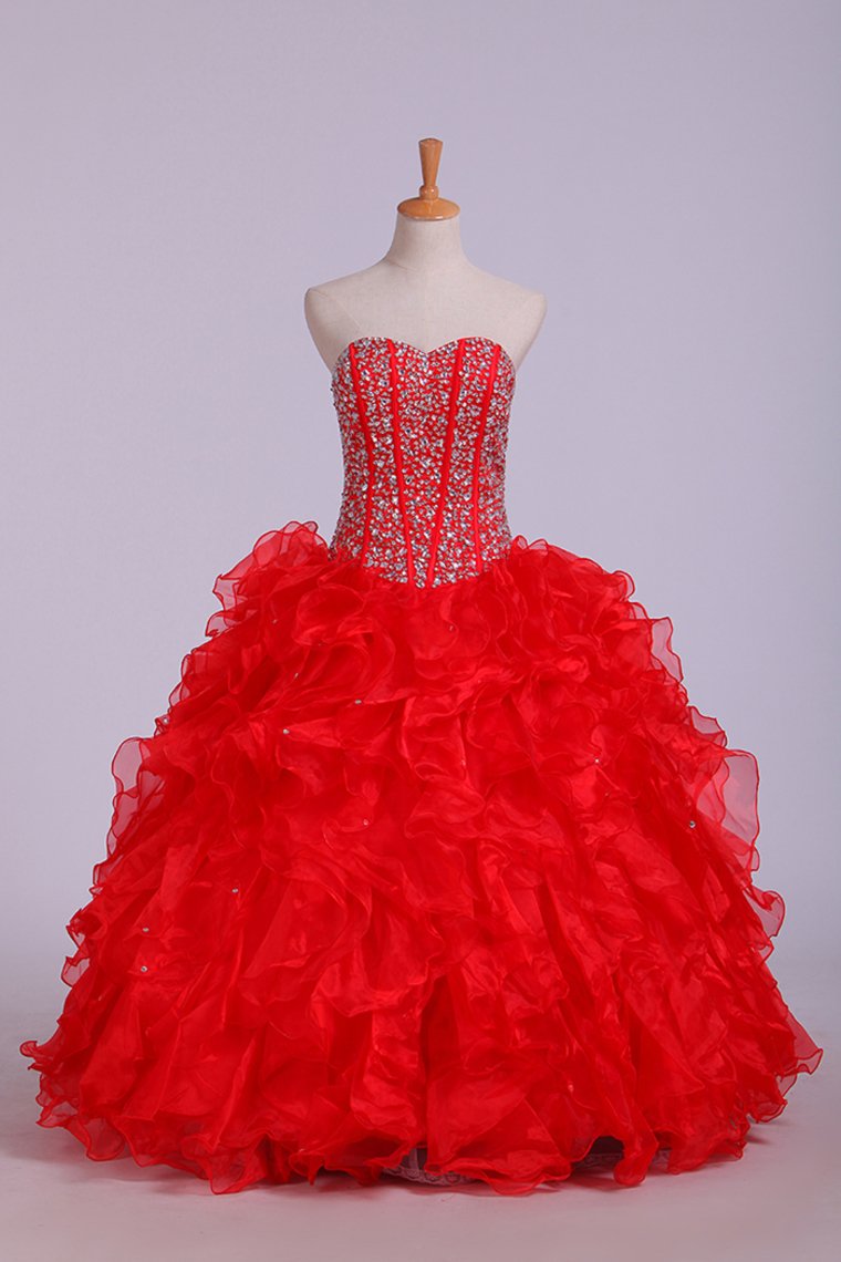 Ball Gown Sweetheart Organza Floor Length Quinceanera Dresses