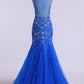 2024 Scoop Beaded And Fitted Bodice Trumpet Prom Dress Tulle