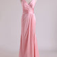 Bridesmaid Dresses V Neck A Line Chiffon With Slit And Ruffles