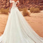 Charming Off The Shoulder Tulle Long Beach Wedding Dress With SRSPYAQGZNX