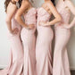 Spaghetti Straps Long Sheath Mermaid Long Pink Bridesmaid Dresses
