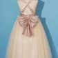 Princess Gold Sequin Shiny Round Neck Flower Girl Dresses with Bowknot, Baby Dresses SRS15589