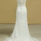 Lace Wedding Dresses Sheath V-Neck Court Train Beaded Neckline