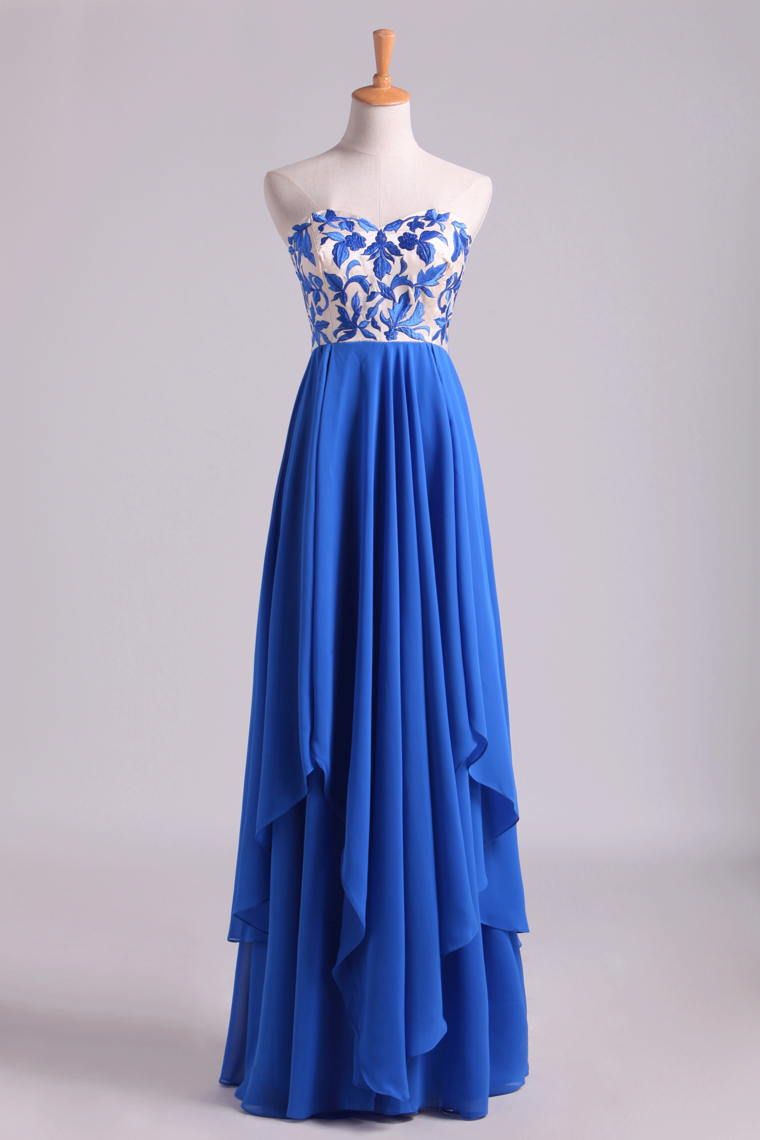 Floor Length Chiffon Prom Dresses Seetheart Princess With Embroidery