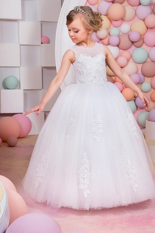 2024 Flower Girl Dresses Ball Gown Scoop Tulle With Appliques&Beading