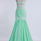 Prom Dresses Pleated Chiffon With Beaded Lace Floor Length Open Back
