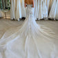 Elegant Mermaid Strapless Tulle Long Wedding Dresses with Appliques