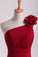 One Shoulder Bridesmaid Dresses Chiffon With Handmade Flower Burgundy/Maroon