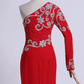 Long Dress One Sleeve Beaded Bodice Sheath/Column With Chiffon Skirt