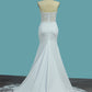 Spaghetti Straps Mermaid Wedding Dresses Spandex With Applique Court Train